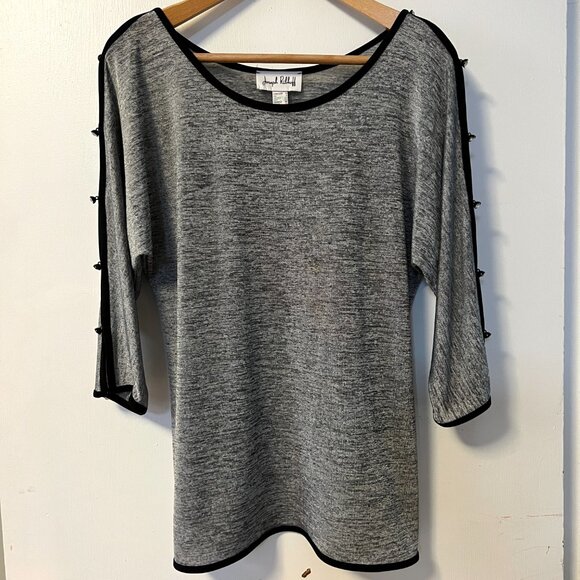 Joseph Ribkoff Silver Metallic Melange Black Tunic Cold Shoulder Sparkle Buttons - Picture 3 of 11